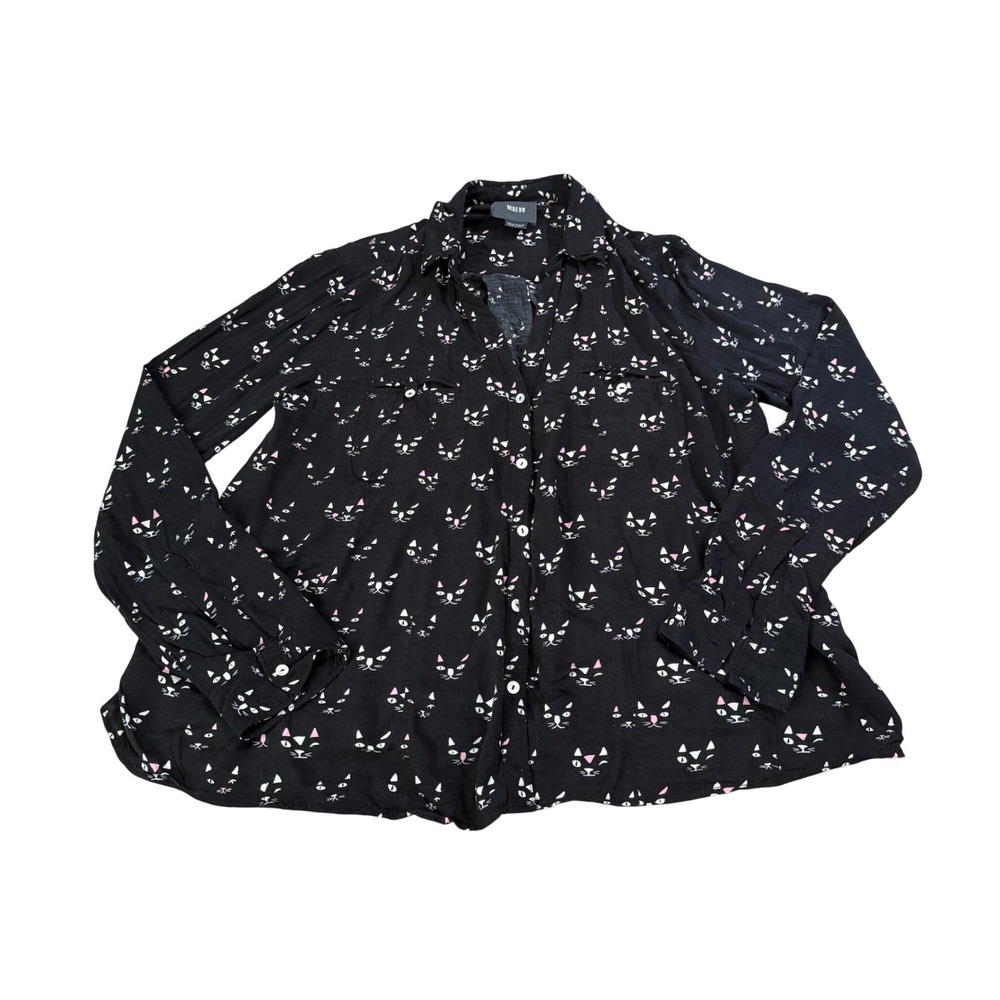 Maeve Cat Print Whimsigoth Long Sleeve Blouse Halloween Novelty Anthropologie 8